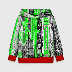 Толстовка-худи детская Киберпанк паттерн зелёный, цвет: 3D-красный
