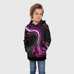 Толстовка-худи детская Волнистые бело-розовые линии на чёрном фоне, цвет: 3D-черный — фото 2