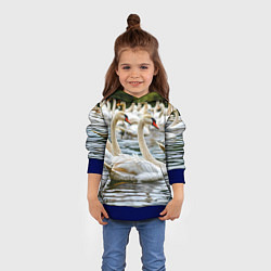 Толстовка-худи детская Белые лебеди на пруду, цвет: 3D-синий — фото 2