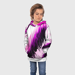 Толстовка-худи детская Чёрно-розовые острые полосы на белом фоне, цвет: 3D-белый — фото 2