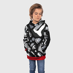 Толстовка-худи детская Чёрно-серая абстракция, цвет: 3D-красный — фото 2