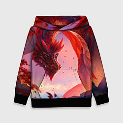 Толстовка-худи детская Дракон красный мифический, цвет: 3D-черный