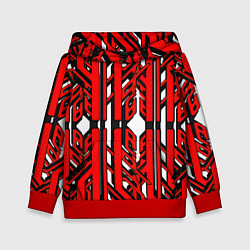 Толстовка-худи детская Чёрно-красные техно полосы на белом фоне, цвет: 3D-красный