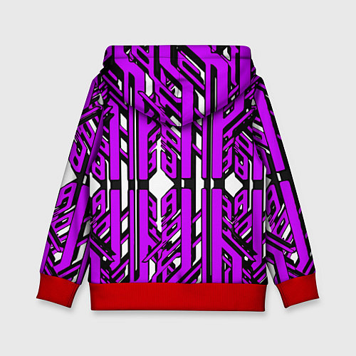 Детская толстовка Чёрно-фиолетовые техно полосы на белом фоне / 3D-Красный – фото 2