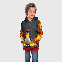 Толстовка-худи детская Пингвин в огне, цвет: 3D-красный — фото 2