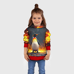 Толстовка-худи детская Пингвин в огне, цвет: 3D-красный — фото 2