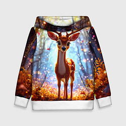 Толстовка-худи детская Олень в искристом лесу, цвет: 3D-белый
