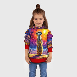 Толстовка-худи детская Сурикат и космическое небо, цвет: 3D-красный — фото 2