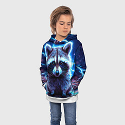 Толстовка-худи детская Енот в разрядах молний, цвет: 3D-белый — фото 2