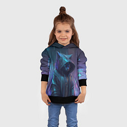 Толстовка-худи детская Чёрный кот под дождём, цвет: 3D-черный — фото 2