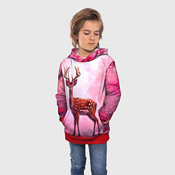 Толстовка-худи детская Олень в розовом свете, цвет: 3D-красный — фото 2