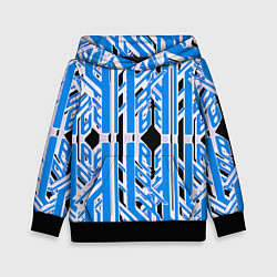 Толстовка-худи детская Бело-синие техно полосы на чёрном фоне, цвет: 3D-черный