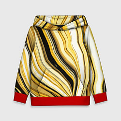 Толстовка-худи детская Волнистые вертикальные чёрно-жёлтые полосы, цвет: 3D-красный