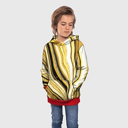 Толстовка-худи детская Волнистые вертикальные чёрно-жёлтые полосы, цвет: 3D-красный — фото 2