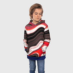 Толстовка-худи детская Волнистые горизонтальные чёрно-красные полосы на б, цвет: 3D-синий — фото 2