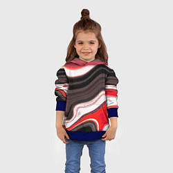 Толстовка-худи детская Волнистые горизонтальные чёрно-красные полосы на б, цвет: 3D-синий — фото 2