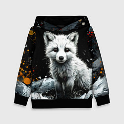 Толстовка-худи детская Песец на черном, цвет: 3D-черный