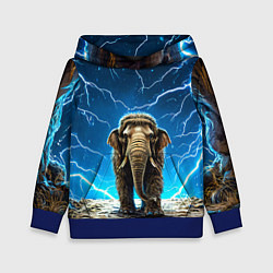 Толстовка-худи детская Мамонт и разряды молний, цвет: 3D-синий