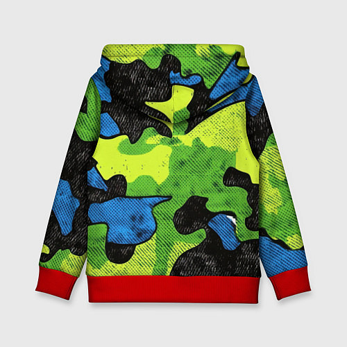 Детская толстовка Зелено-синий абстрактный камуфляж / 3D-Красный – фото 2