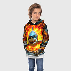 Толстовка-худи детская Акула в огне, цвет: 3D-белый — фото 2