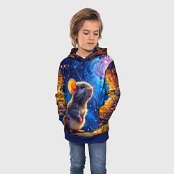 Толстовка-худи детская Крыса и космическое небо, цвет: 3D-синий — фото 2