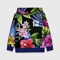 Толстовка-худи детская Tropical flowers - aloha, цвет: 3D-синий