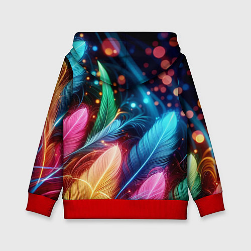 Детская толстовка Яркие красочные неоновые перья / 3D-Красный – фото 2