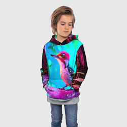 Толстовка-худи детская Дятел и яркий пейзаж, цвет: 3D-меланж — фото 2