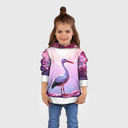 Толстовка-худи детская Аист в розовых облаках, цвет: 3D-белый — фото 2