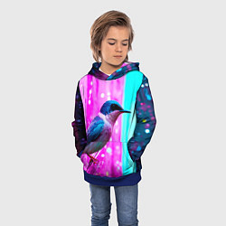 Толстовка-худи детская Ласточка на фиолетовой стене, цвет: 3D-синий — фото 2