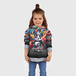 Толстовка-худи детская Панда - крутой скейтбордист на фоне граффити, цвет: 3D-меланж — фото 2