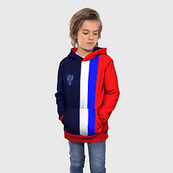 Толстовка-худи детская Герб России и триколор, цвет: 3D-красный — фото 2