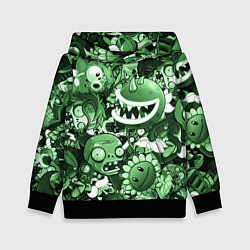 Толстовка-худи детская Растения против зомби в зеленом цвете, цвет: 3D-черный