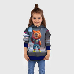 Толстовка-худи детская Крутой капибара с пистолетом - киберпанк фантазия, цвет: 3D-синий — фото 2
