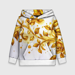 Толстовка-худи детская Золотые листья на белом, цвет: 3D-белый