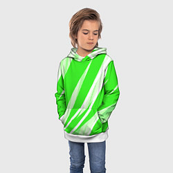 Толстовка-худи детская Яблочный зелёный абстракция с полосами, цвет: 3D-белый — фото 2