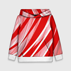 Толстовка-худи детская Красно-белый абстракция с полосами, цвет: 3D-белый