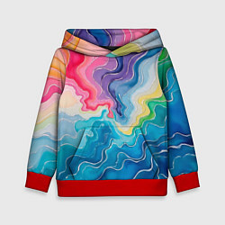 Толстовка-худи детская Абстрактные волны в мраморном стиле, цвет: 3D-красный