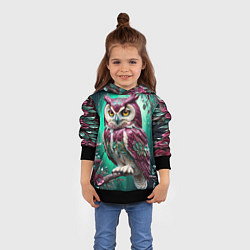 Толстовка-худи детская Волшебная сова в самоцветном лесу, цвет: 3D-черный — фото 2