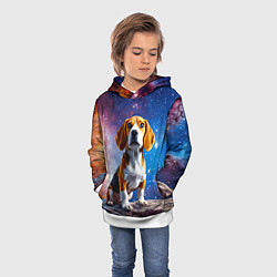 Толстовка-худи детская Бигль в космосе, цвет: 3D-белый — фото 2