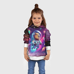 Толстовка-худи детская Космонавт капибара в неоновом космосе, цвет: 3D-белый — фото 2