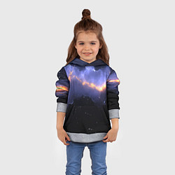 Толстовка-худи детская Молния в фиолетовом небе текстура, цвет: 3D-меланж — фото 2