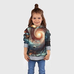 Толстовка-худи детская Далёкая неоновая галактика - нейросеть, цвет: 3D-меланж — фото 2