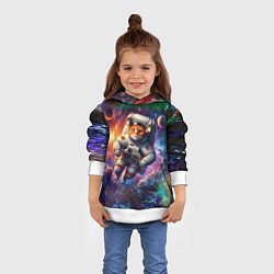 Толстовка-худи детская Котик бравый космонавт - неон, цвет: 3D-белый — фото 2