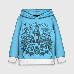 Детская толстовка Маяк с розами и кораблем