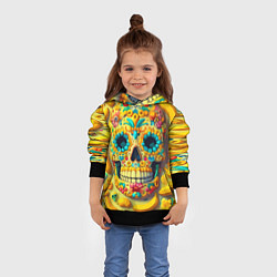 Толстовка-худи детская Красочный летний паттерн с черепом - нейроарт, цвет: 3D-черный — фото 2