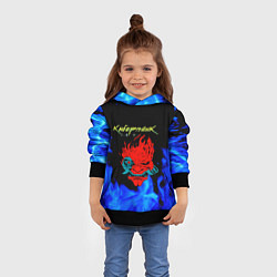 Толстовка-худи детская Киберпанк голубой огонь, цвет: 3D-черный — фото 2