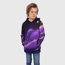 Толстовка-худи детская Фиолетовая текстура с золотыми звездочками, цвет: 3D-синий — фото 2