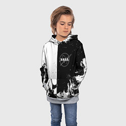Толстовка-худи детская Nasa черно белый огонь, цвет: 3D-меланж — фото 2