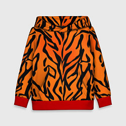 Толстовка-худи детская Тигровый огненный паттерн, цвет: 3D-красный